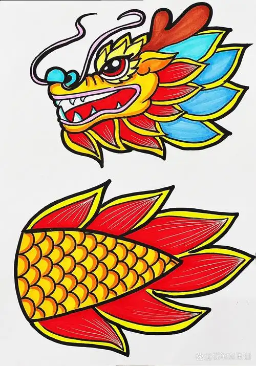 龙头龙尾舞龙龙舟简笔画素材线稿  上一个视频里舞龙用到的龙头和龙尾