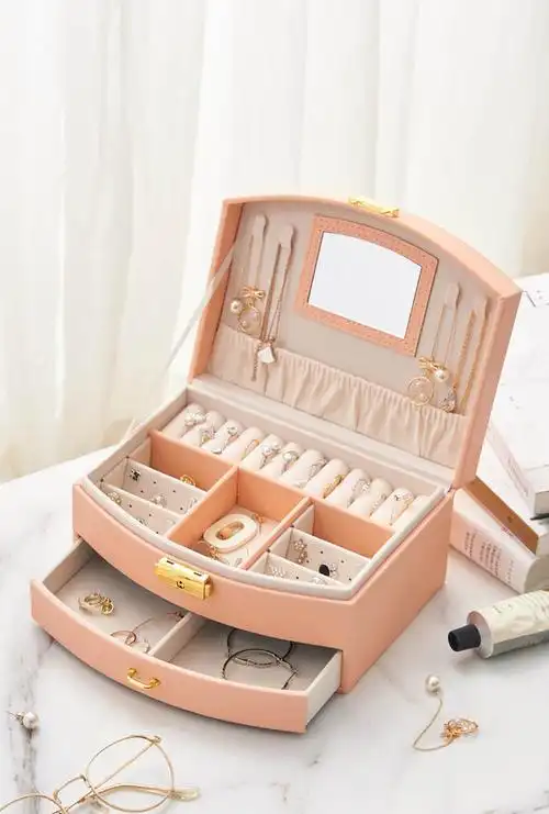 大容量耳环耳饰收纳饰品盒 双层带锁珠宝盒 多功能饰品收纳首饰盒