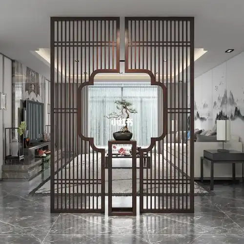 新中式入户进门屏风隔断客餐厅茶室可定制