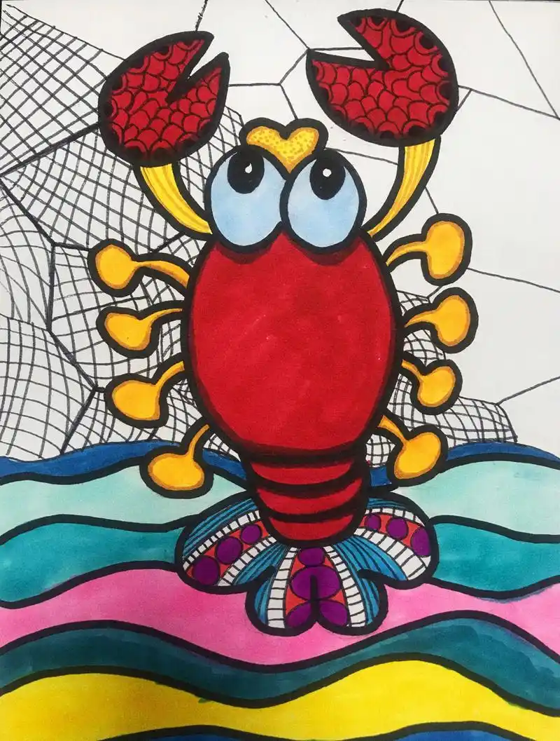 儿童画每周打卡——龙虾