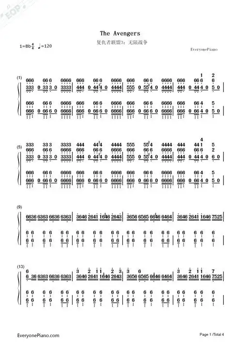 the avengers-复仇者联盟3无限战争ost双手简谱预览