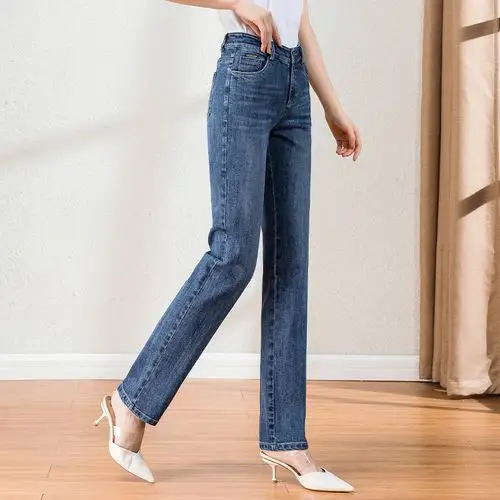 雅思诚正品女裤直筒裤女秋冬加厚大码高腰裤子春秋弹力牛仔长裤冬