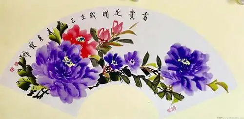 黄春霞牡丹《富贵花开》卡纸扇面