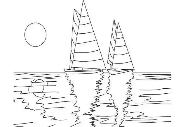 儿童简笔画白云大海