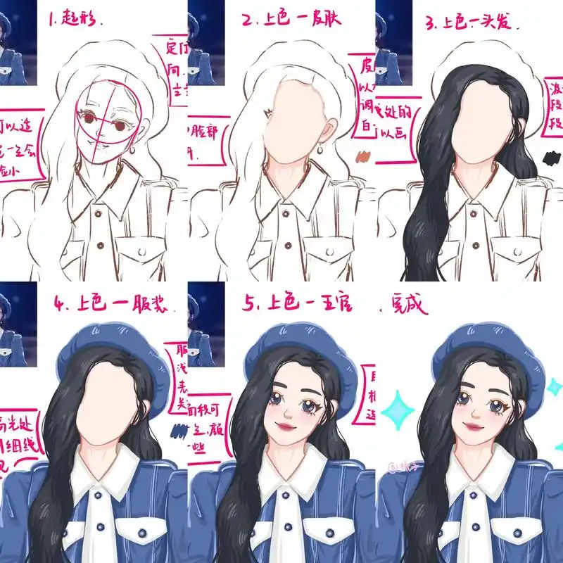 手绘鞠婧祎步骤教程 #procreate绘画 - 抖音