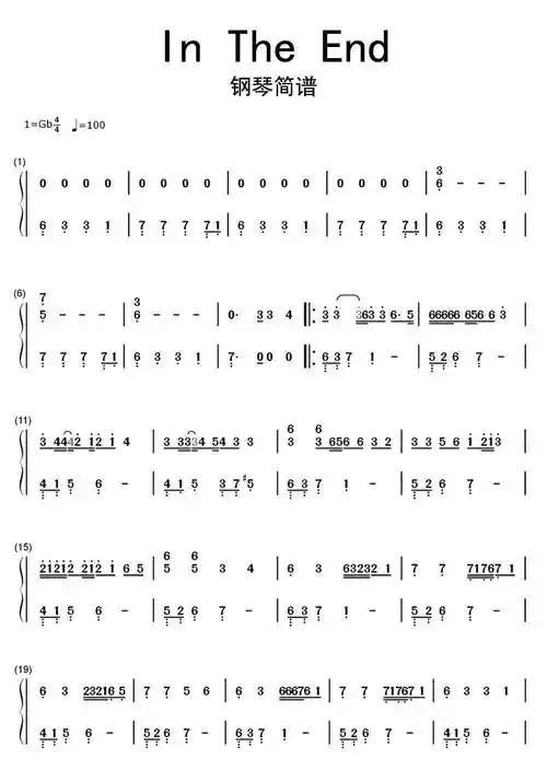 intheend钢琴简谱乐谱