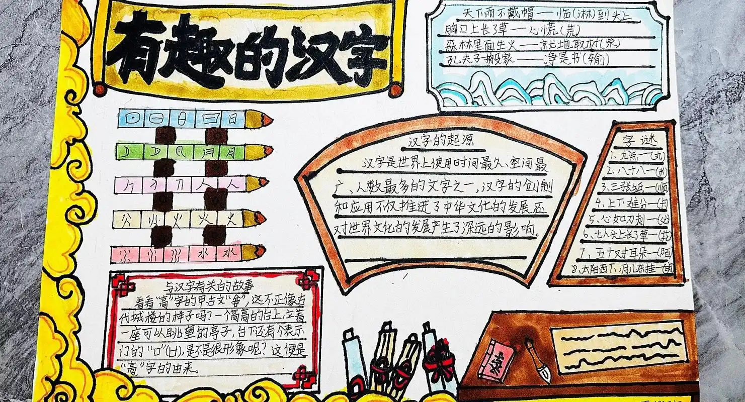 有趣的汉字手抄报简单漂亮小学生手抄报.#一等奖 #手抄报 - 抖音