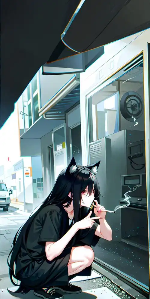 动漫美少女在车站等待插画图片壁纸