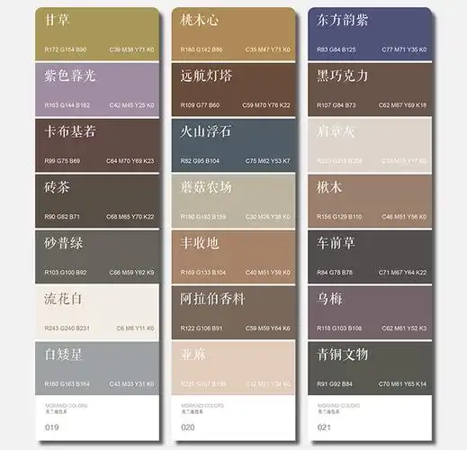 樱安娜 2021莫兰迪色卡cmyk四色色卡色板卡样板卡灰配色绘画插画色系