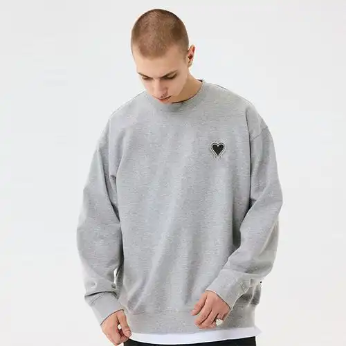 350g重磅ami刺绣爱心圆领卫衣马卡龙情侣宽松休闲百搭套头长袖男