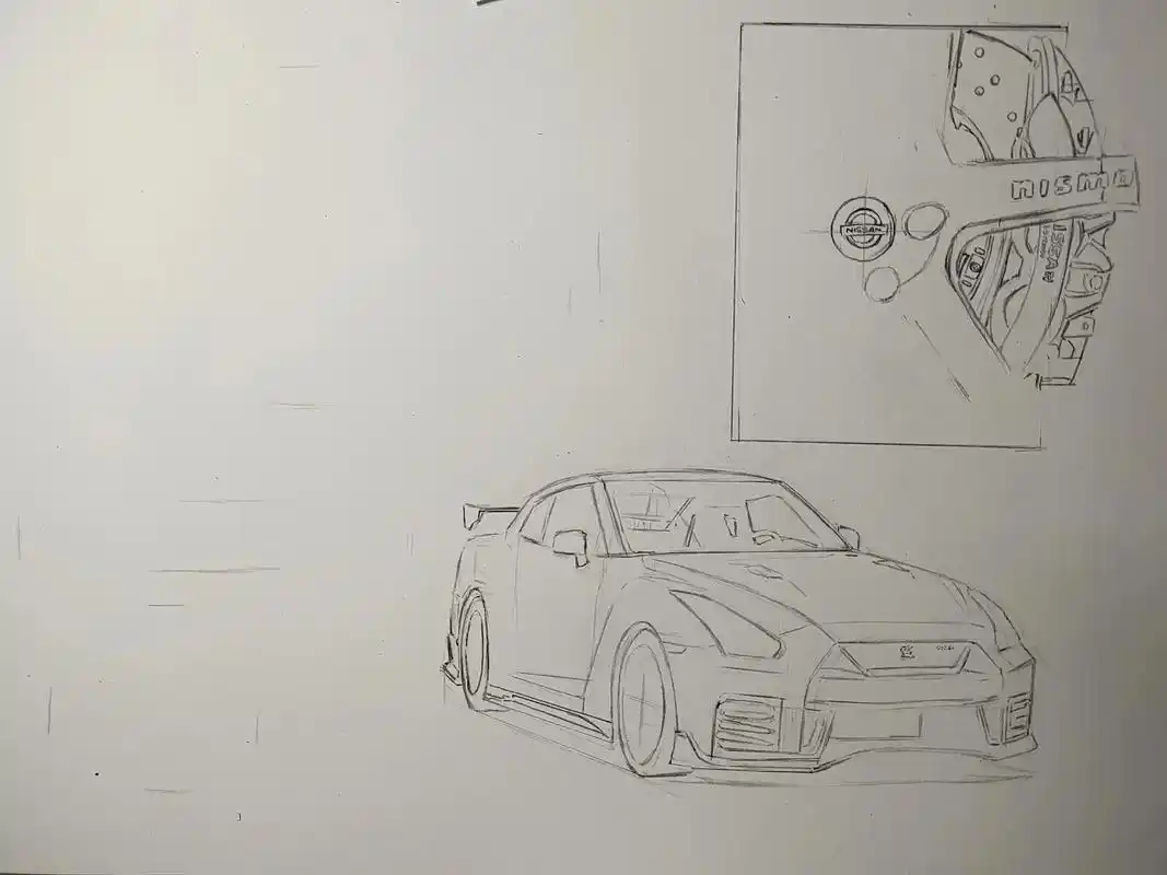 第一次画8k纸#汽车手绘 #乱涂乱画系列 #gtr @没人看 - 抖音