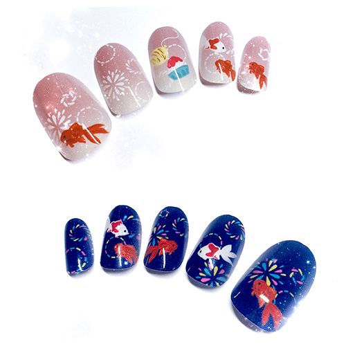 日本和风美甲片 夏日祭金鱼花火金鱼素材 日本元素祭祀指甲片痛甲
