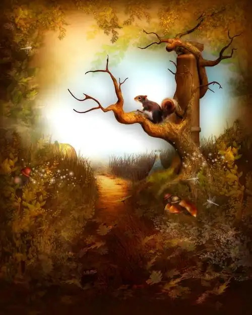 高清金色秋天童话主题图片素材