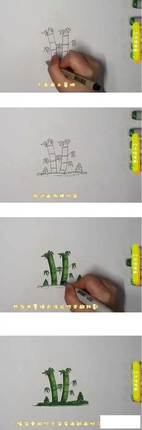 小竹林下雨的简笔画