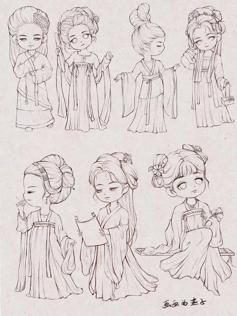 q版古风人物线稿.#画画 #绘画过程 #画画其实很简单 #古 - 抖音