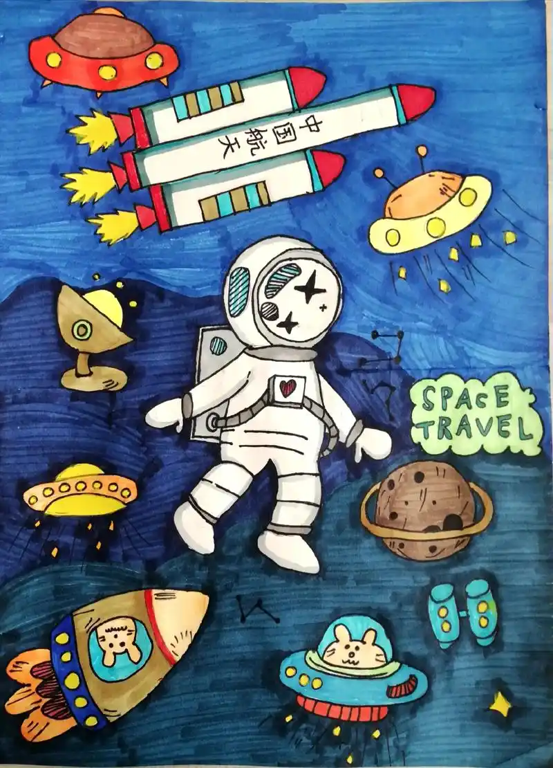 儿童画 #太空儿童画 #地球与太空儿童 - 抖音