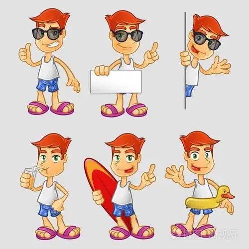 不同造型与暑期要素的卡通人物角色设置
