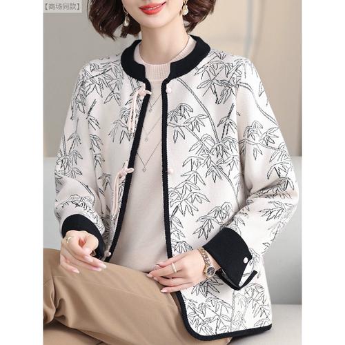 声雨竹旗舰店中老年妈妈装新款清新印花外套2024年上衣高级感新中