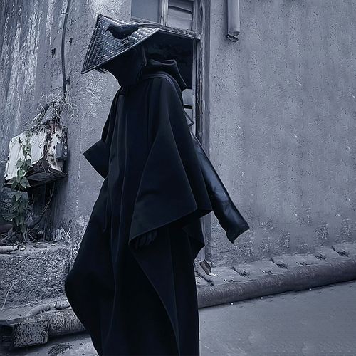 zcnt暗黑山本超长款连帽风衣男宽松潮牌套头披风斗篷过膝外套