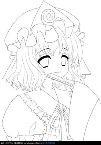 手绘插画手绘日本风格和服人物插画和服女孩手绘黑白简笔画|和服和服