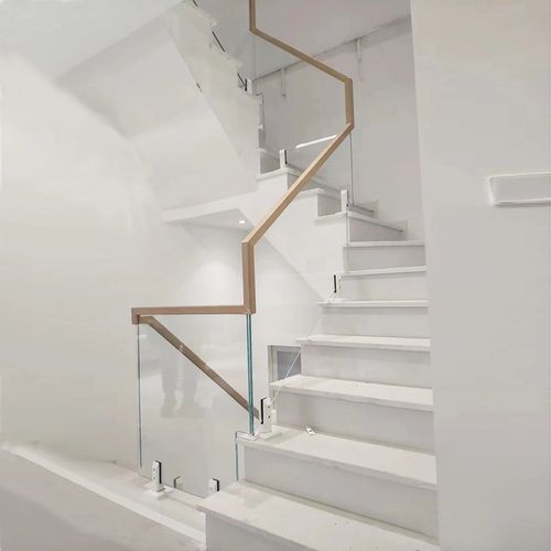 室内楼梯玻璃护栏超白钢化玻璃平护栏 钢槽护栏 夹子玻璃扶手安装