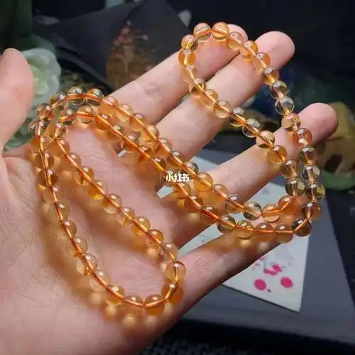 天然黄水晶爆花晶三圈手链规格668毫米编号071