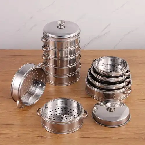 蒸笼不锈钢多层叠加圆形蒸屉商用小笼包蒸笼家用饺子蒸锅蒸包炉用 -