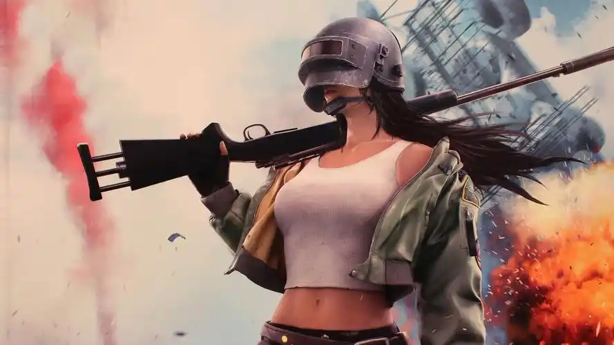 绝地求生pubg白色背心女孩扛枪头盔4k图片