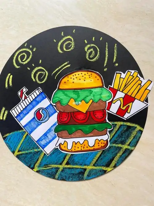 汉堡薯条可乐创意画
