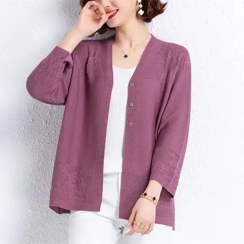 中年人夏季外披冰丝针织开衫披肩外搭女妈妈宽松中老年女装