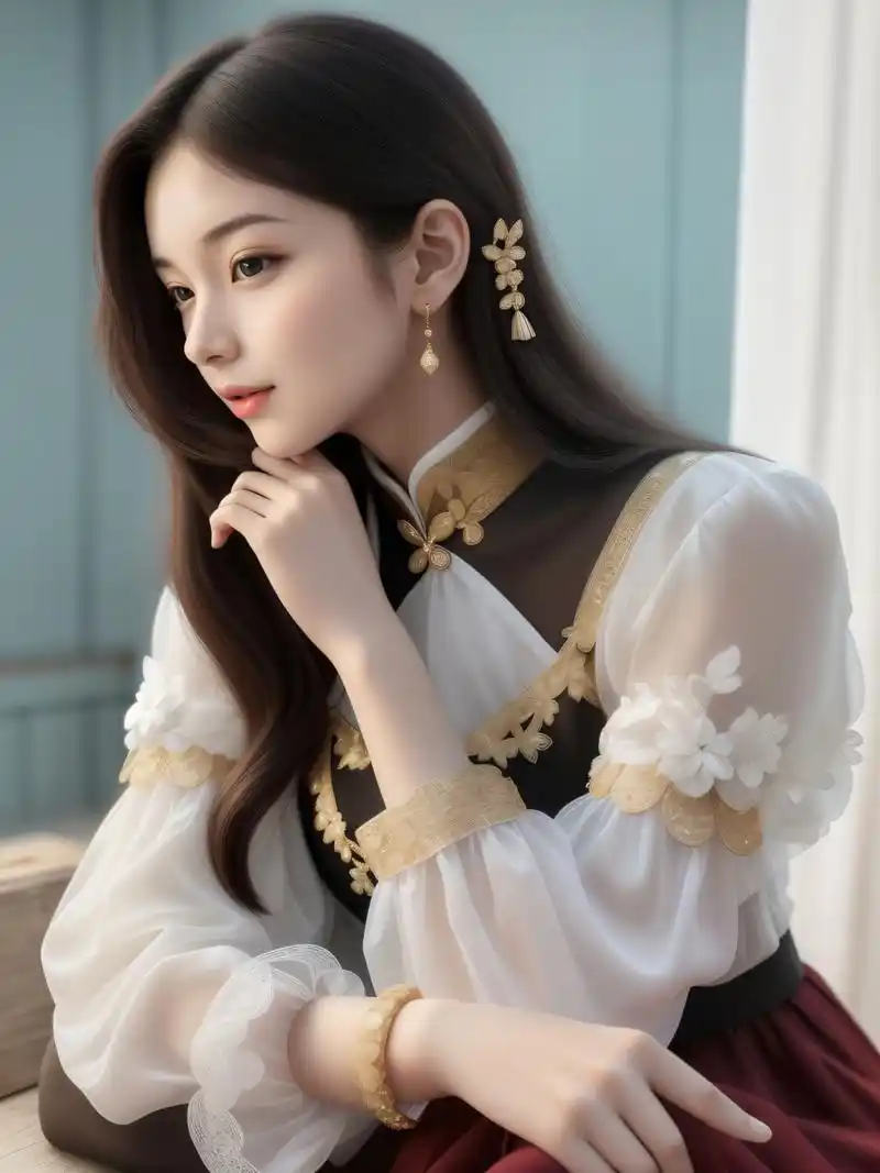 ai美女图片#每日ai美女秀	漂亮小姐姐穿着一袭迷人的霓裳羽衣,宛如