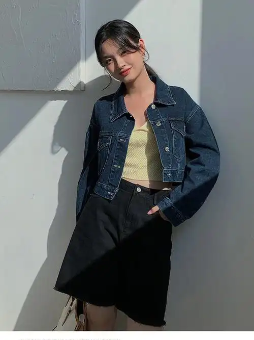 短款牛子外套单排扣牛仔上衣