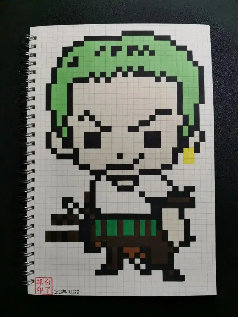 像素画  《海贼王》索隆 93临摹非原创@04  94b5网 - 抖音