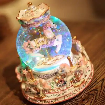 旋转木马水晶球音乐盒八音盒带雪花创意六一儿童节礼物送女生闺蜜