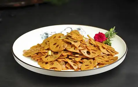 腊八蒜炒藕片   美食摄影图片