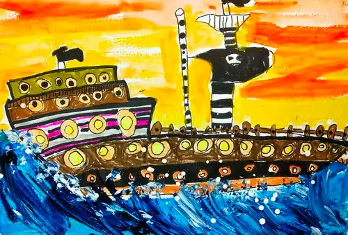 少儿书画作品-《加勒比海盗黑珍珠号》/儿童书画作品《加勒比海盗黑