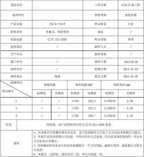 检查井盖检测报告