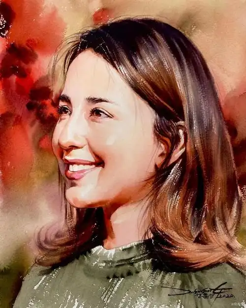 这位艺术家擅长水彩人物肖像画创作,他的作品色彩明快,对比强烈,而且