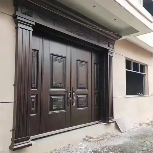 古达定制农村自建房别墅大门双开进户门锌合金入户家用盗乡村庭院仿