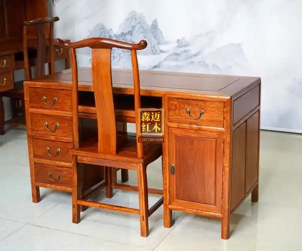 缅甸花梨大果紫檀电脑桌加厚独板红木办公桌写字台电脑桌