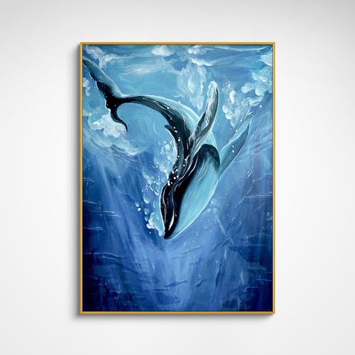 艾暮琳 轻奢高档高端纯手绘油画鲸鱼玄关简约装饰画现代餐厅壁画别墅
