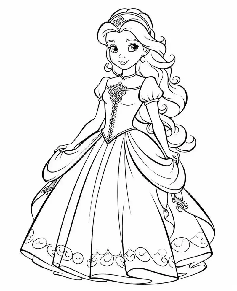 填色素材61公主 公主涂色线稿,可以自己在家打印出来给涂涂颜色用哈