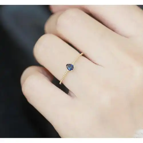 太阳云 两个戒指一组 皇冠细戒指镶石蓝色水滴钻戒女款简约食指戒