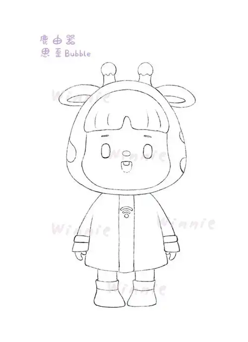 手绘彩铅盲盒思歪bubble鹿由器附线稿