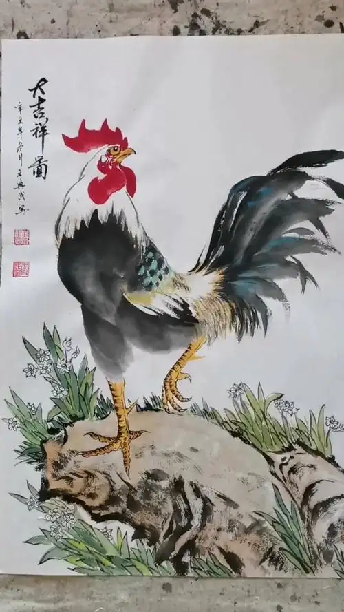 王兴民国画公鸡:威风凛凛威武霸气,雄鸡一唱天下白,墨韵十足,笔触清晰