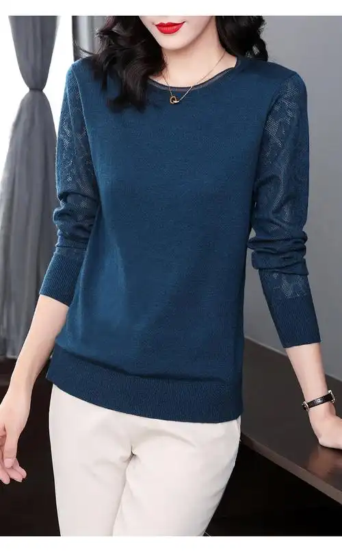 皮尔卡丹高端品牌女装大尺码女装针织衫女春装2022年新款长袖上衣女士