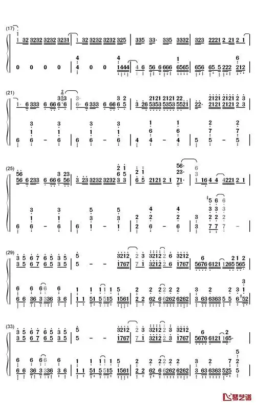 无感钢琴简谱-数字双手-王一博2