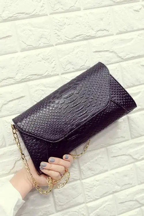 欧美时尚款鳄鱼纹链条手拿包