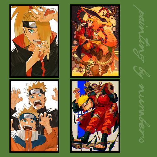 动漫火影忍者合集人物少年手绘ins插画diy数字油画卧室客厅装饰画