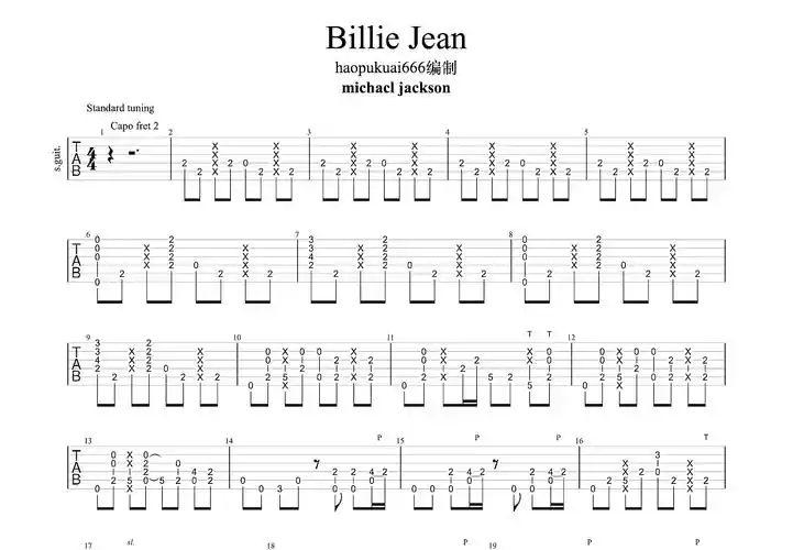 billie jean吉他谱_michacl jackson_g调指弹吉他谱 - 吉他世界